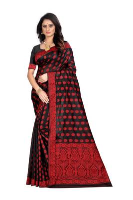 Black woven banarasi cotton saree with blouse 1