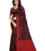 Black woven banarasi cotton saree with blouse