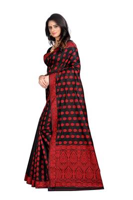 Black woven banarasi cotton saree with blouse 2