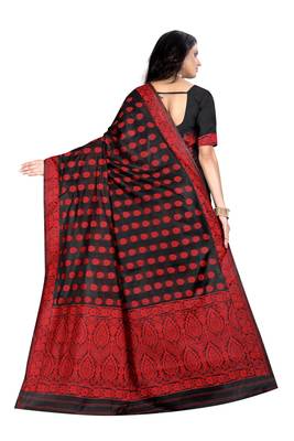 Black woven banarasi cotton saree with blouse 3