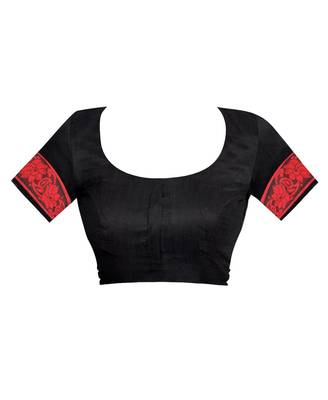 Black woven banarasi cotton saree with blouse 4
