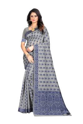 Blue woven banarasi cotton saree with blouse 1
