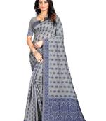 Blue woven banarasi cotton saree with blouse