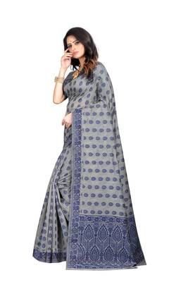 Blue woven banarasi cotton saree with blouse 2