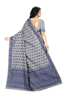Blue woven banarasi cotton saree with blouse 3