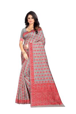 Red woven banarasi cotton saree with blouse 1