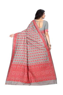 Red woven banarasi cotton saree with blouse 3