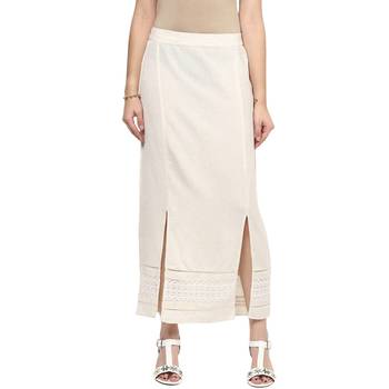 Cream Solid Long Skirt With Slit 1