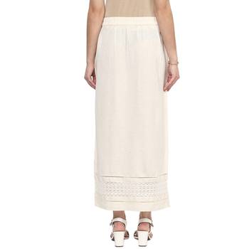 Cream Solid Long Skirt With Slit 2