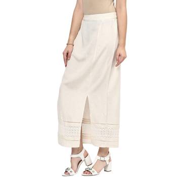 Cream Solid Long Skirt With Slit 3