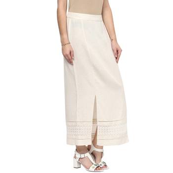 Cream Solid Long Skirt With Slit 4