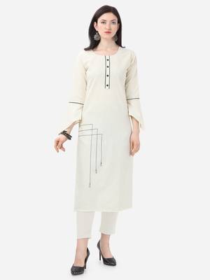 off white Cotton  Stitched straight kurta 1