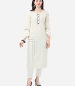 off white Cotton  Stitched straight kurta