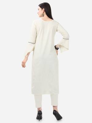 off white Cotton  Stitched straight kurta 2