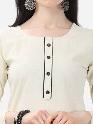 off white Cotton  Stitched straight kurta 4