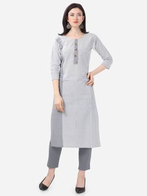white Cotton  Stitched straight kurta 1