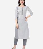 white Cotton  Stitched straight kurta