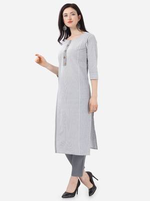 white Cotton  Stitched straight kurta 3