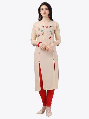 beige Rayon Stitched straight kurta 1