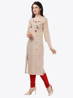 beige Rayon Stitched straight kurta 3