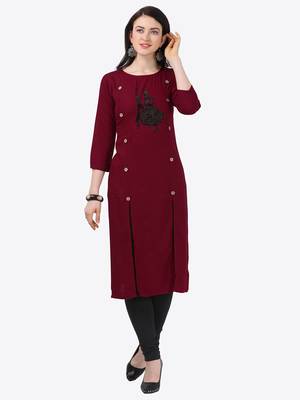 maroon Rayon Stitched straight kurta 1