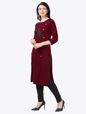 maroon Rayon Stitched straight kurta 3