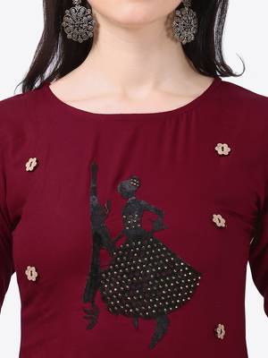 maroon Rayon Stitched straight kurta 4