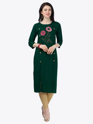 green Rayon Stitched straight kurta 1