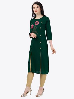 green Rayon Stitched straight kurta 3