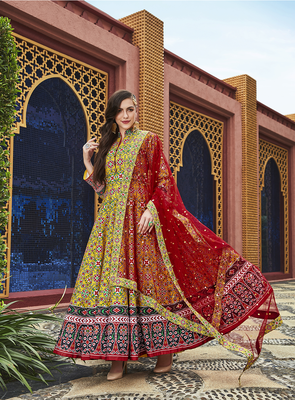 Designer Partywear Yellow Heavy Pure Killer Silk Salwar Suit 1