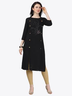 black Rayon Stitched straight kurta 1