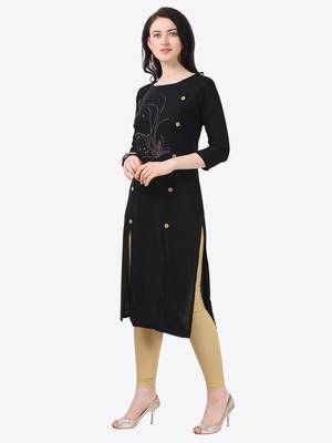 black Rayon Stitched straight kurta 3