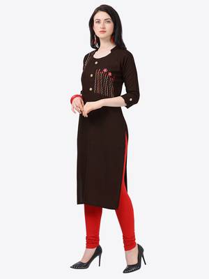brown Rayon Stitched straight kurta 3