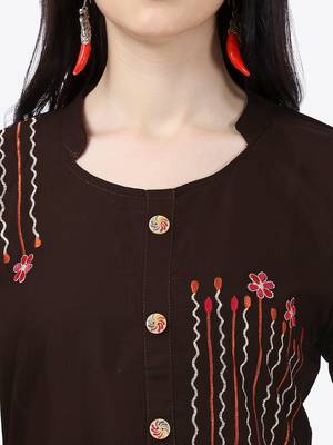 brown Rayon Stitched straight kurta 4
