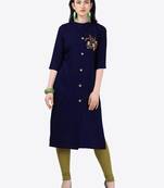 blue Rayon Stitched straight kurta