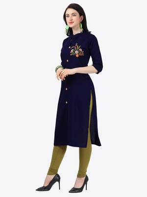blue Rayon Stitched straight kurta 3