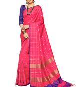 Pink Plain Silk Saree With Blouse