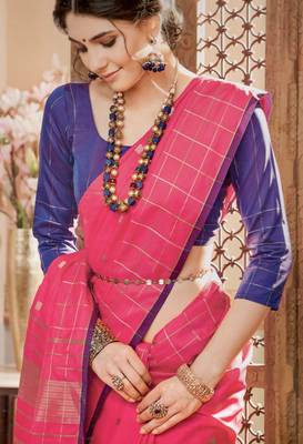 Pink Plain Silk Saree With Blouse 2