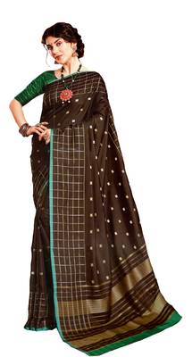 Brown Plain Silk Saree With Blouse 1
