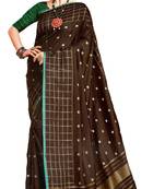 Brown Plain Silk Saree With Blouse