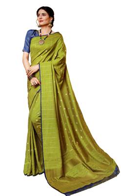 Green Plain Silk Saree With Blouse 1
