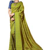 Green Plain Silk Saree With Blouse