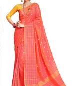 Peach Plain Silk Saree With Blouse