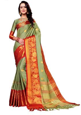Green Woven Silk Saree With Blouse 1
