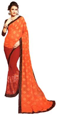 Orange Woven Georgette Saree With Blouse 1