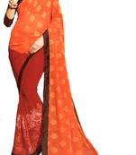 Orange Woven Georgette Saree With Blouse
