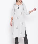 Women's embroidered/solid Straight Rayon Light Grey And Grey Kurti With Pant Set