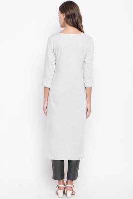 Women's embroidered/solid Straight Rayon Light Grey And Grey Kurti With Pant Set 2