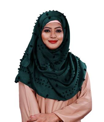 Cyan Color Pom Pom Viscose Cotton Arabian Scarf Hijab For Women 1
