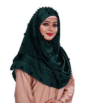 Cyan Color Pom Pom Viscose Cotton Arabian Scarf Hijab For Women 3